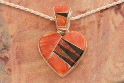 Navajo Artist Calvin Begay Genuine Spiny Oyster Shell Heart Pendant